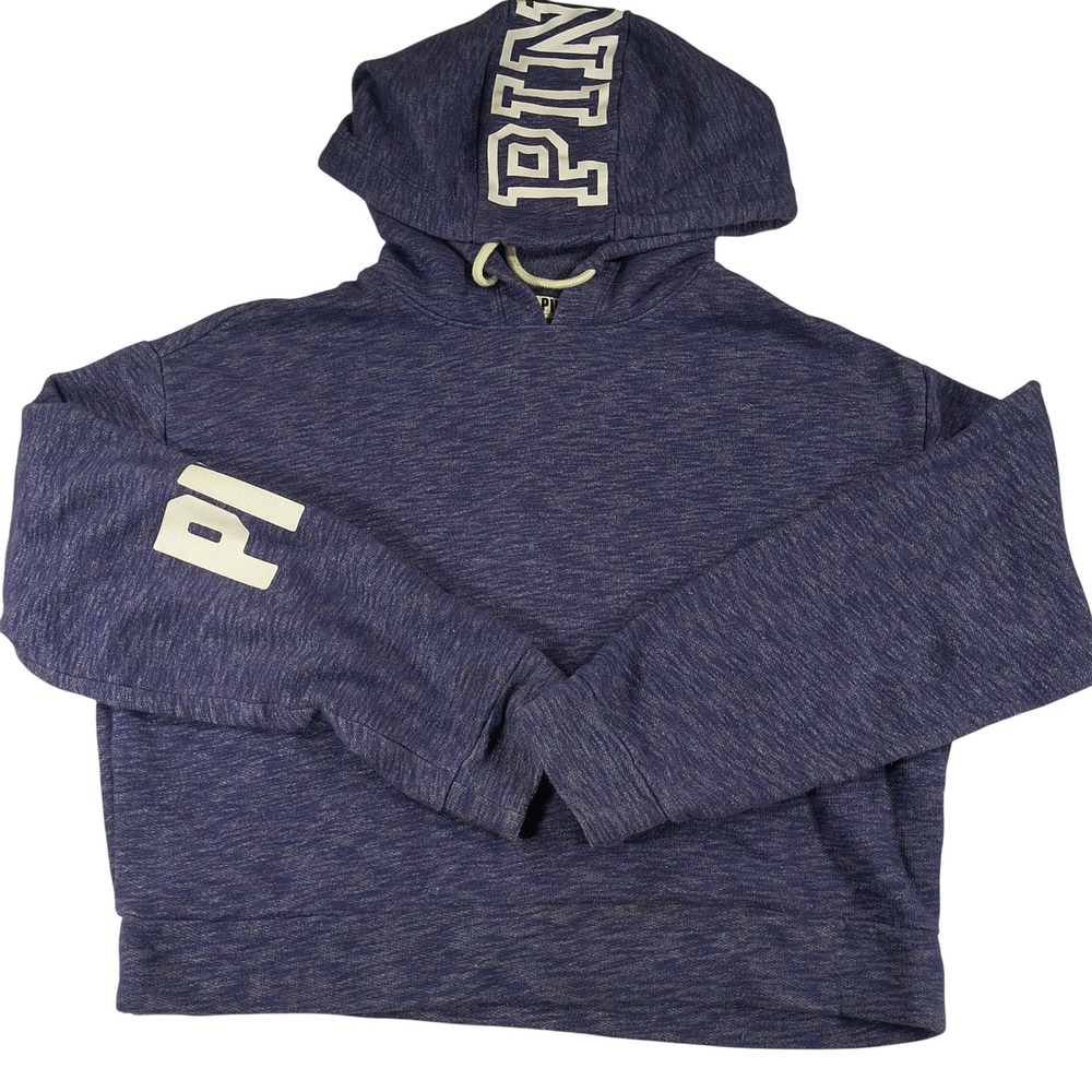 PINK Victoria's Secret Hoodie Cropped Purple Spellout Logo Pullover Sweatshirt‎